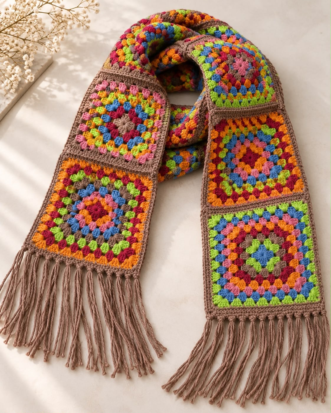 Multicolour Tassel Crochet Scarf