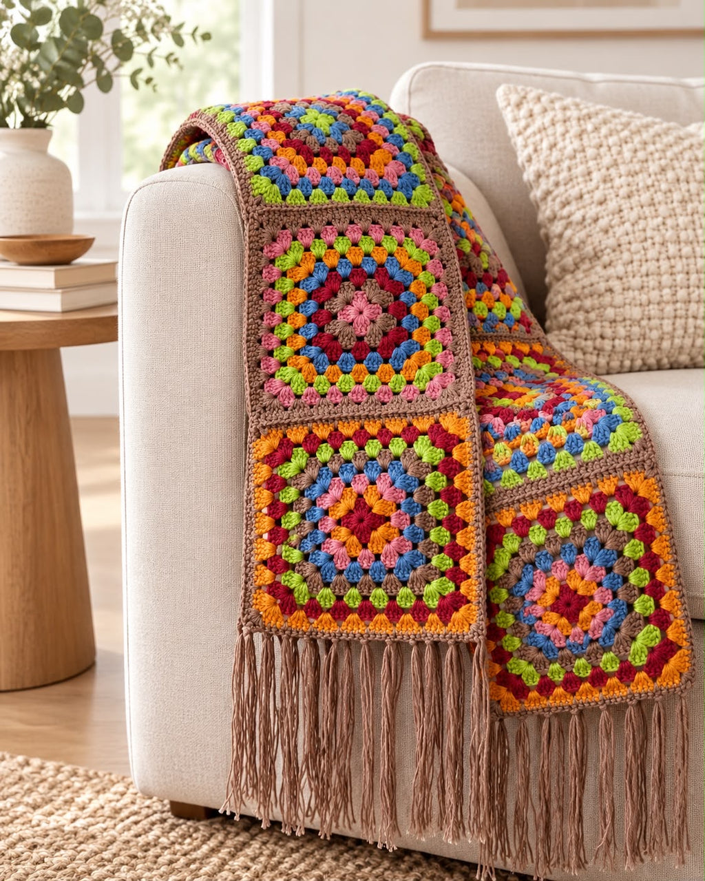 Multicolour Tassel Crochet Scarf
