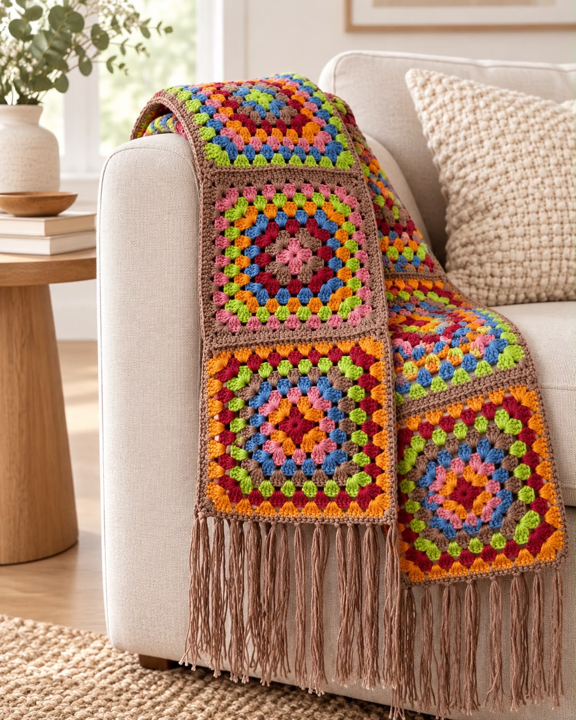 Multicolour Tassel Crochet Scarf
