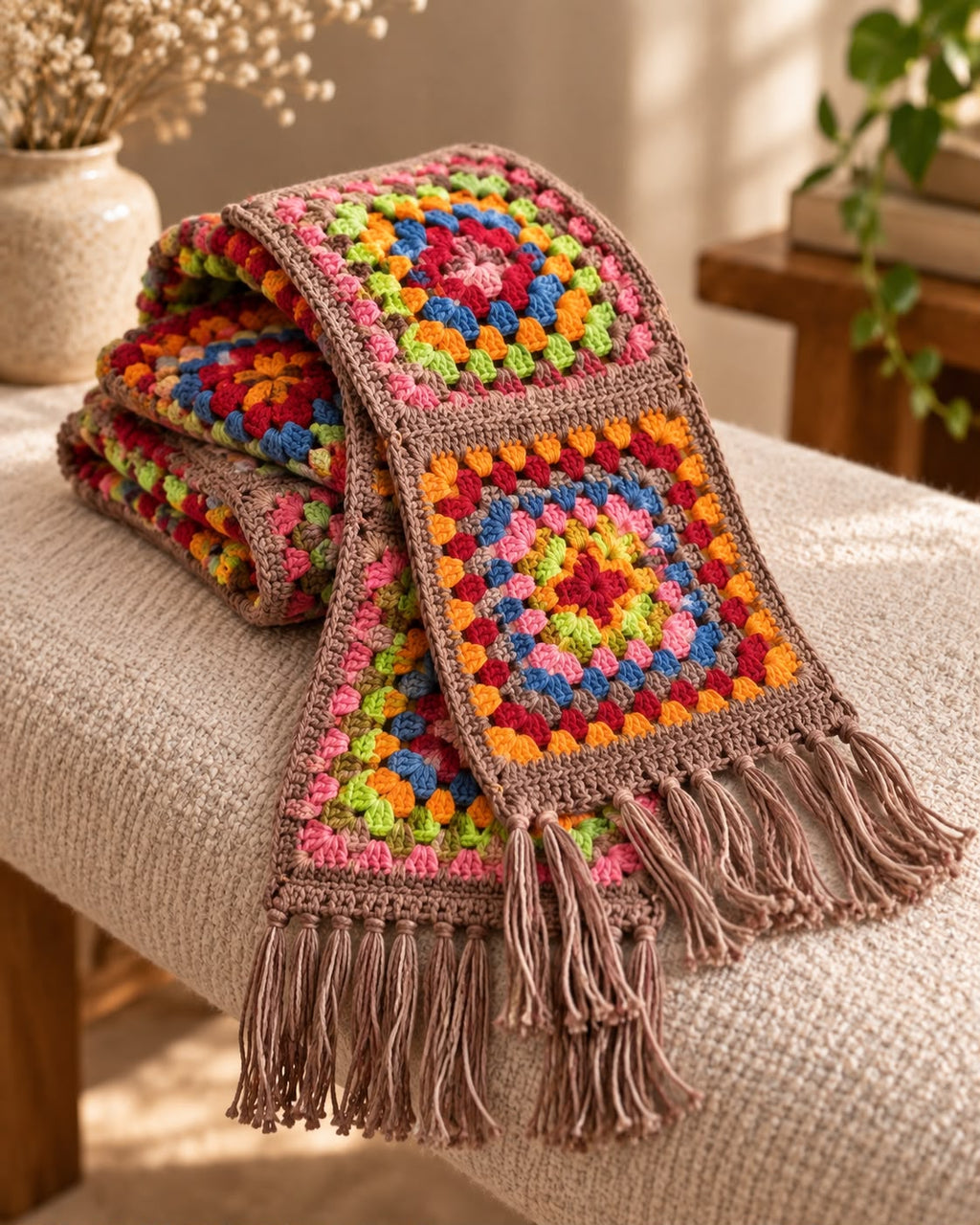 Multicolour Tassel Crochet Scarf