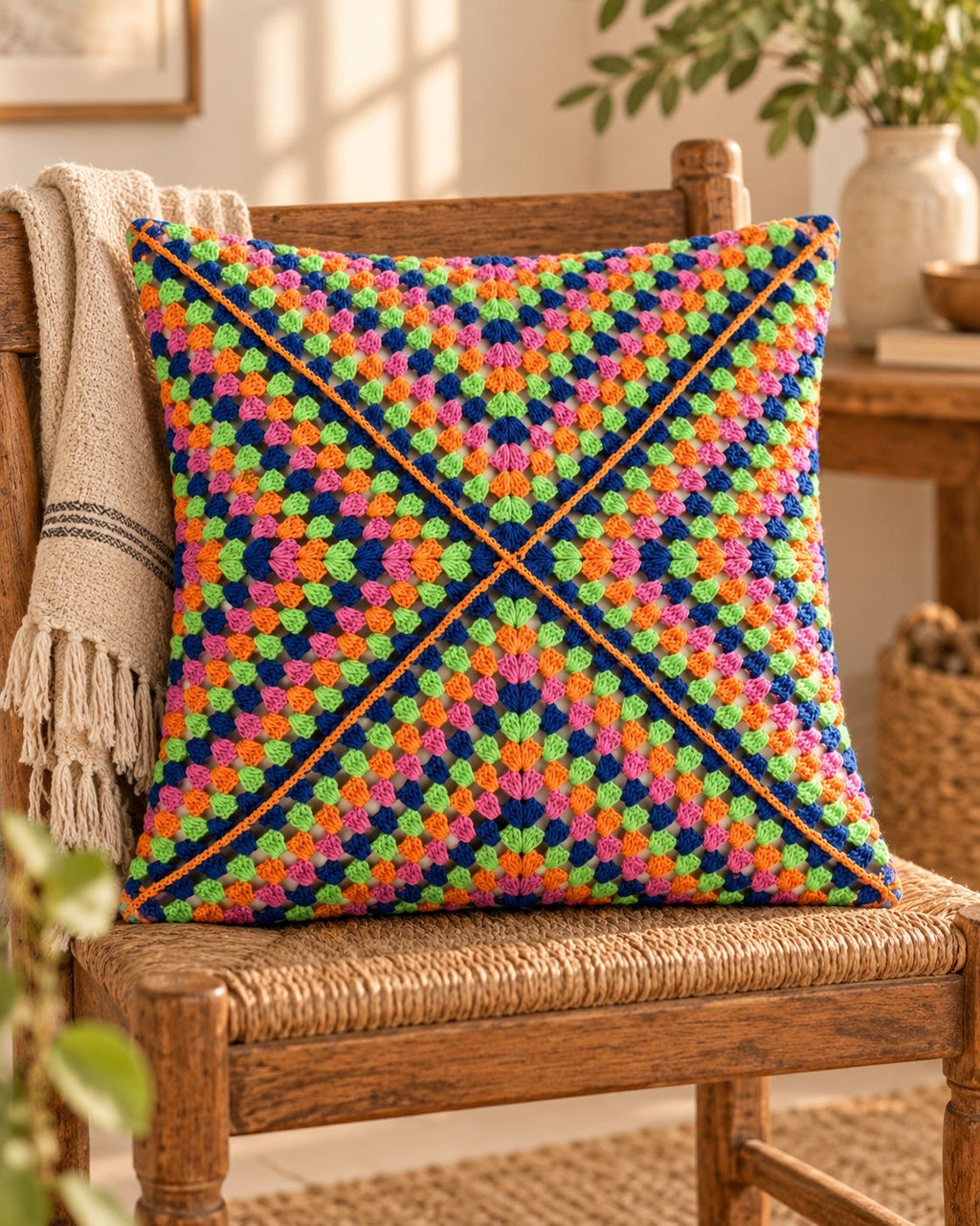 Hand-Stitched Crochet Pillow Case