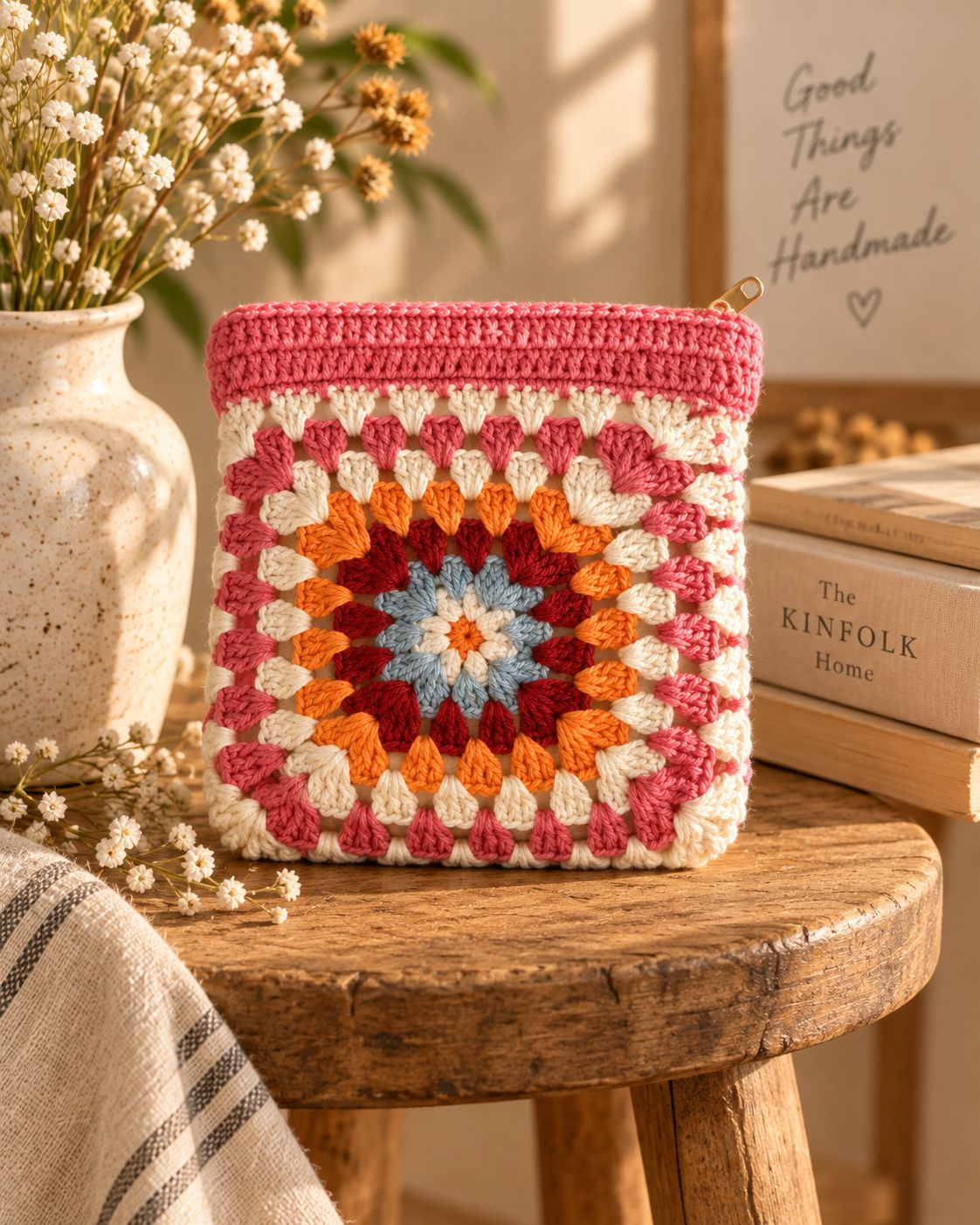 Large Crochet Cotton Pouch