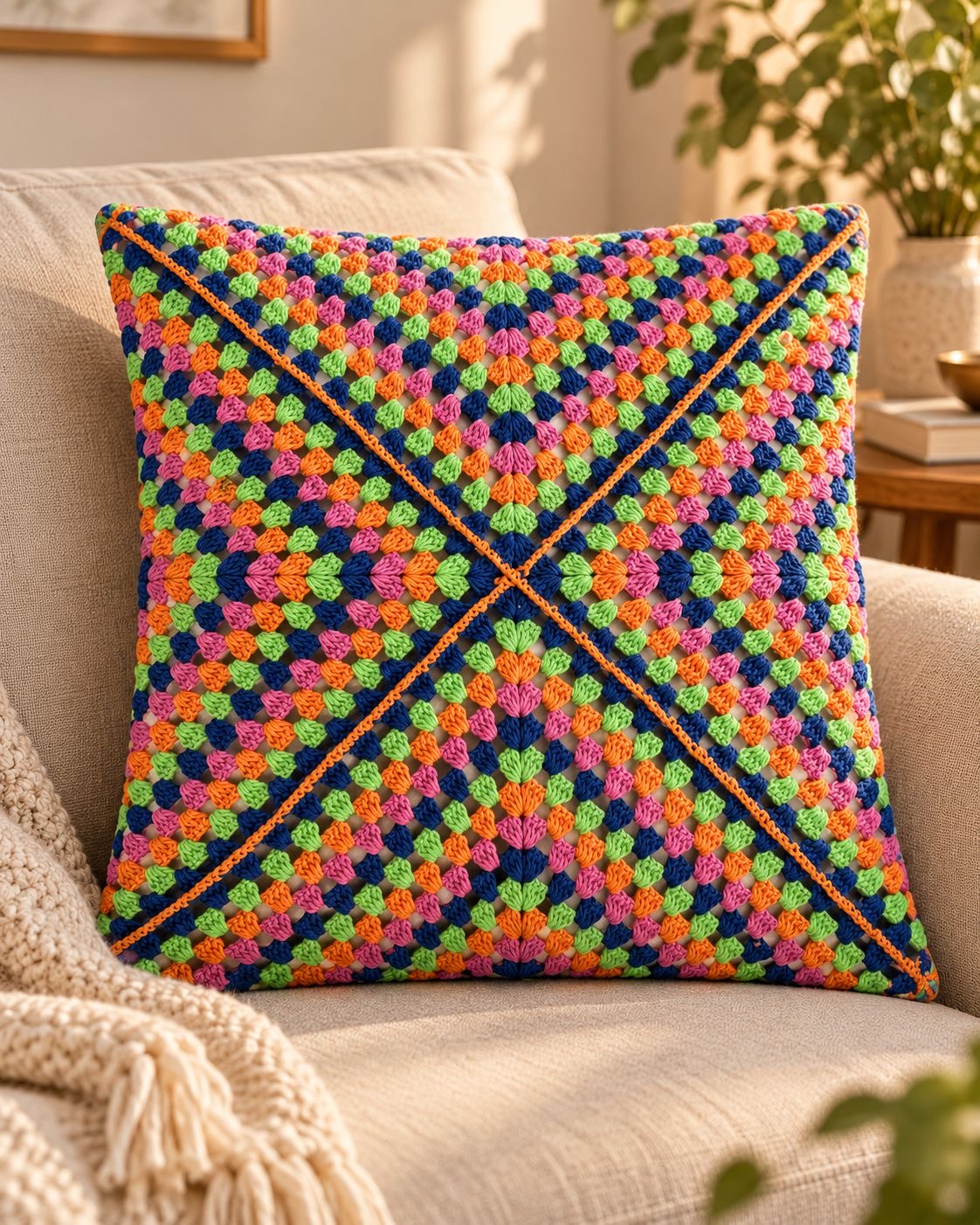 Hand-Stitched Crochet Pillow Case