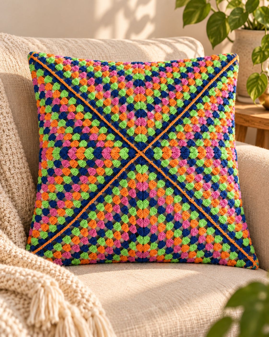 Hand-Stitched Crochet Pillow Case