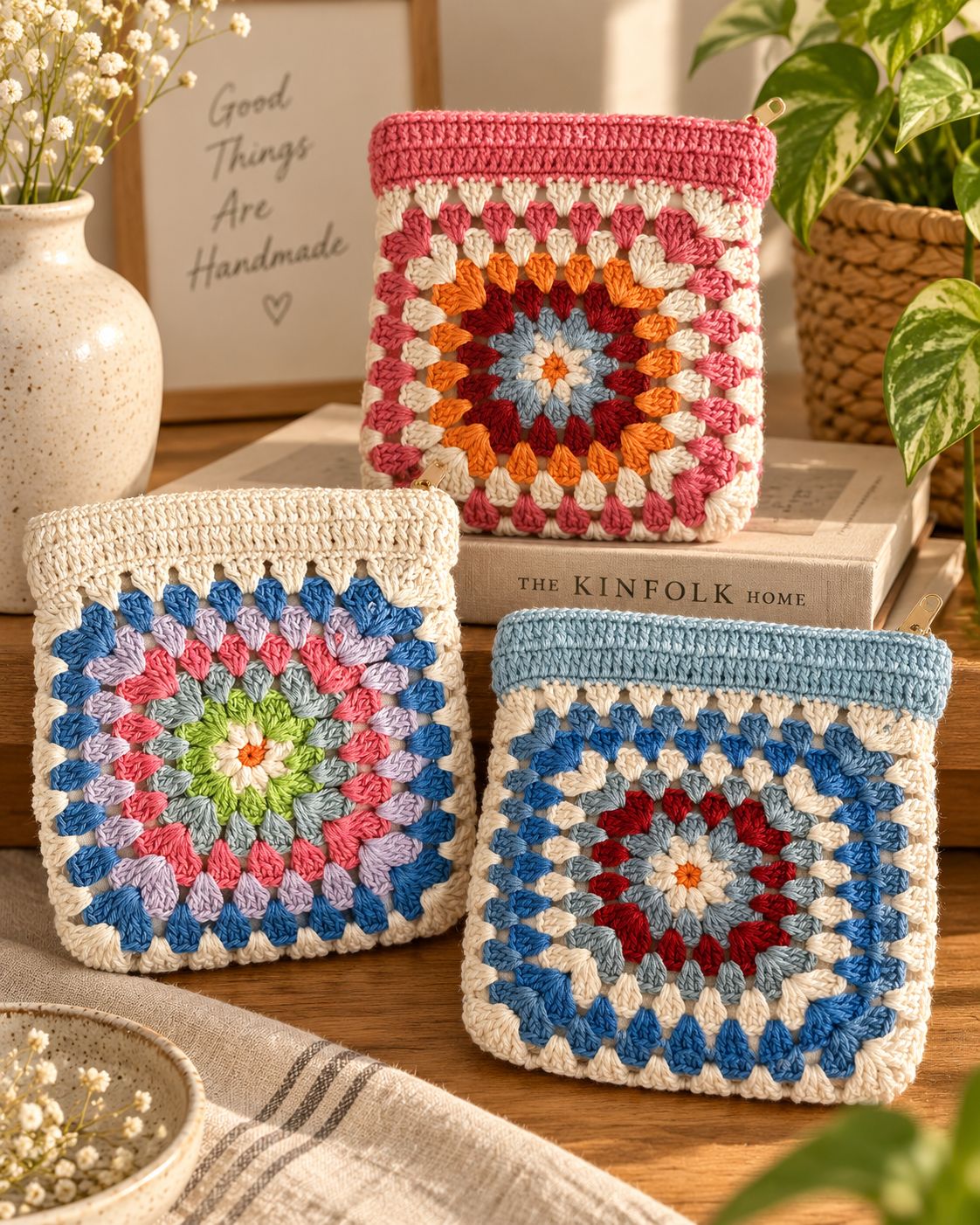 Large Crochet Cotton Pouch