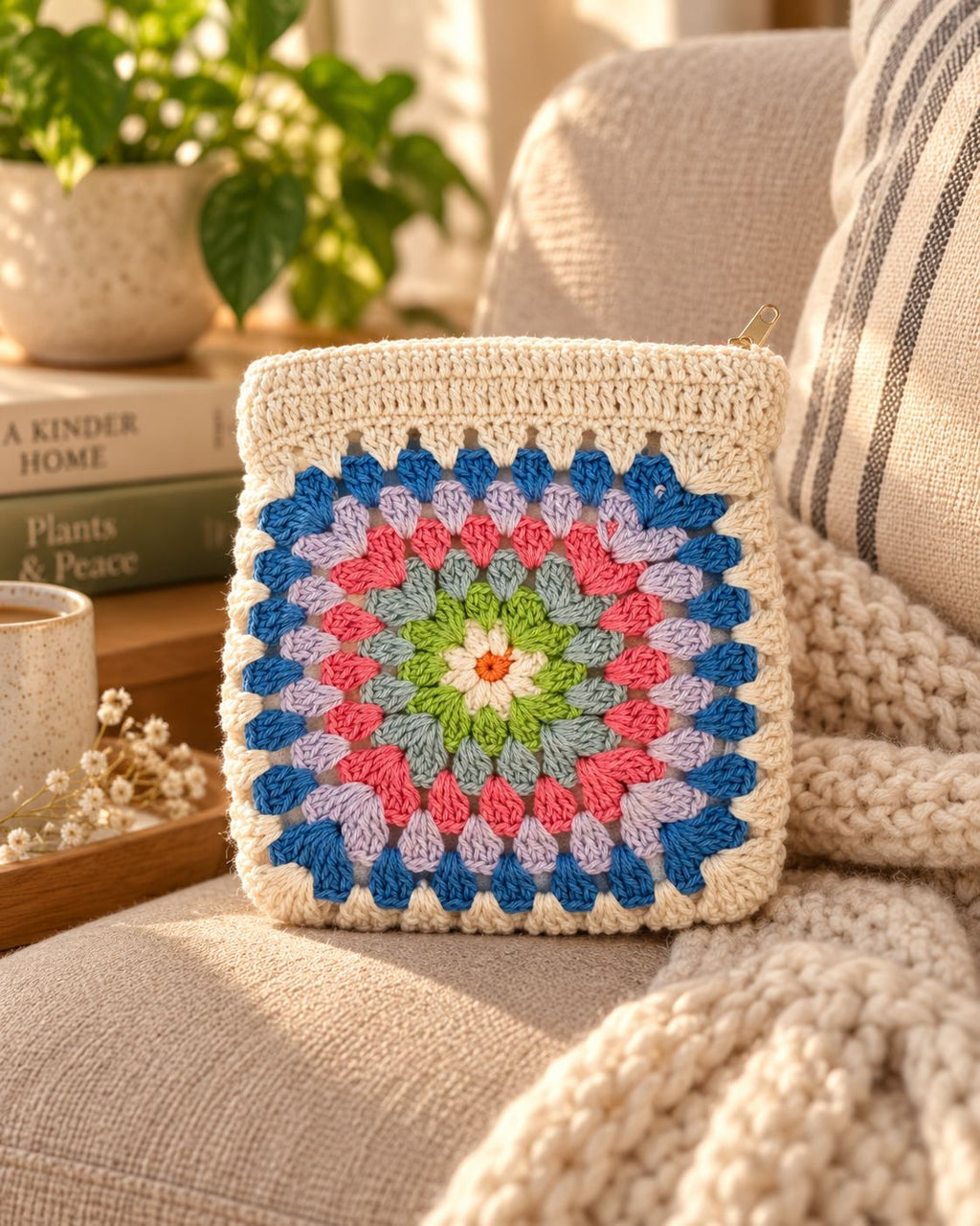Large Crochet Cotton Pouch