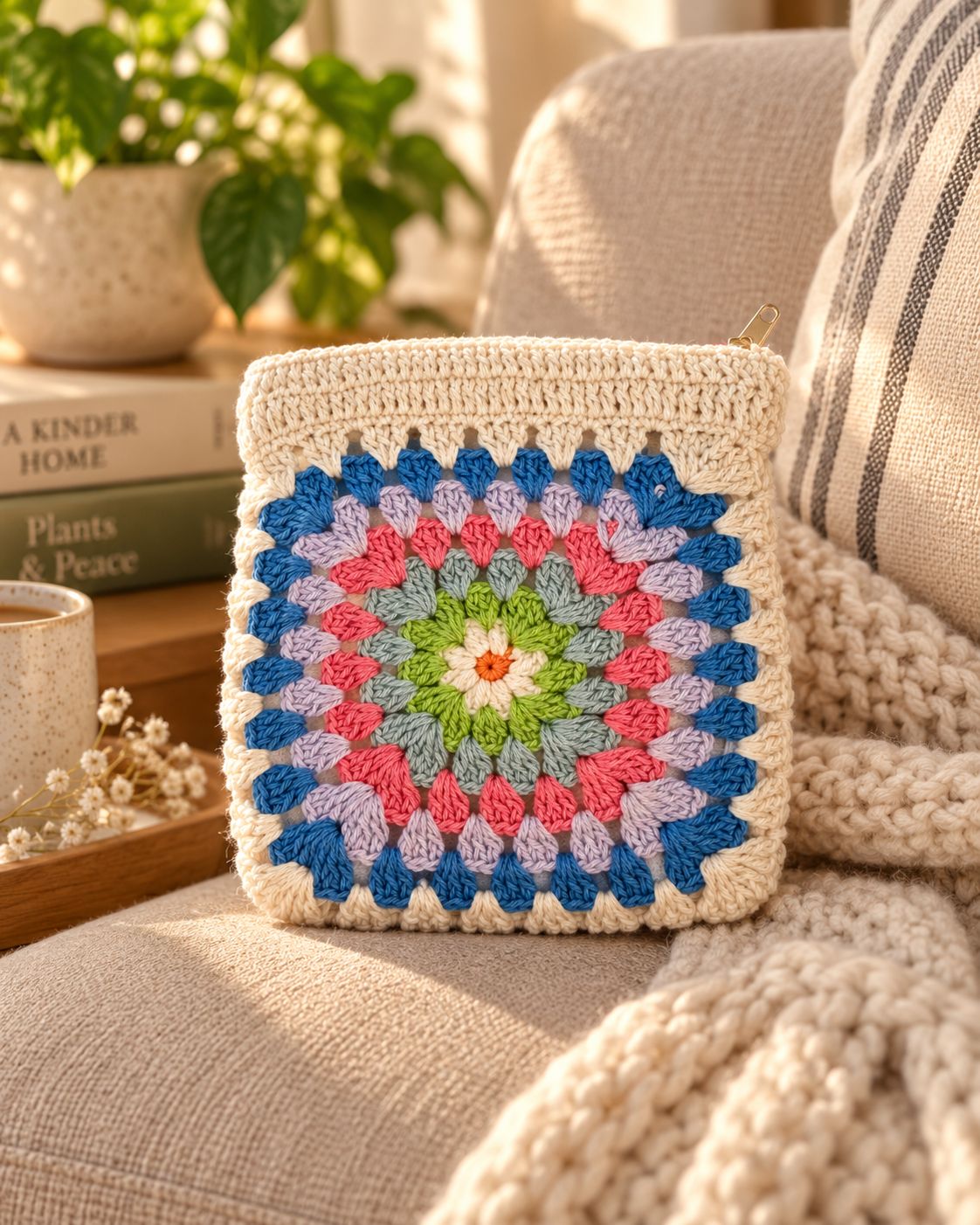 Large Crochet Cotton Pouch